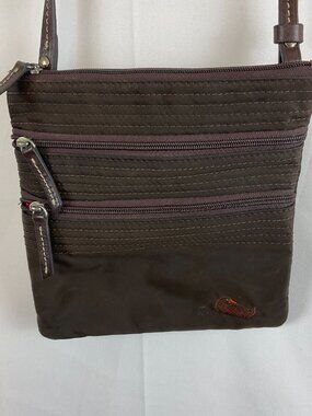 Dooney & Bourke Nylon Crossbody Bag Brown Multi-Zippers Leather Trim